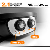 Kitchen Appliance Accessories: Electric 2 In 1 Non-Stick BBQ Plate Hot Pot Pan For Party Shabu Grill Barbecue 42cm