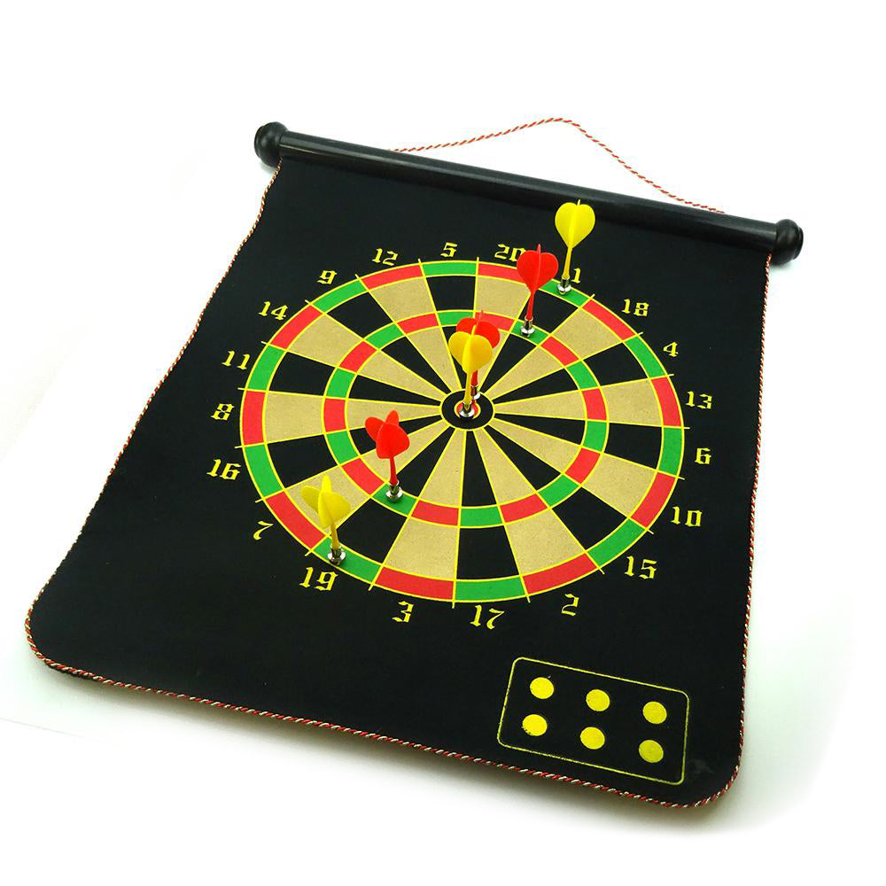 Board Games: 17" Magnetic Rollup Dart Board 6 Darts Large Double Side Dartboard Game