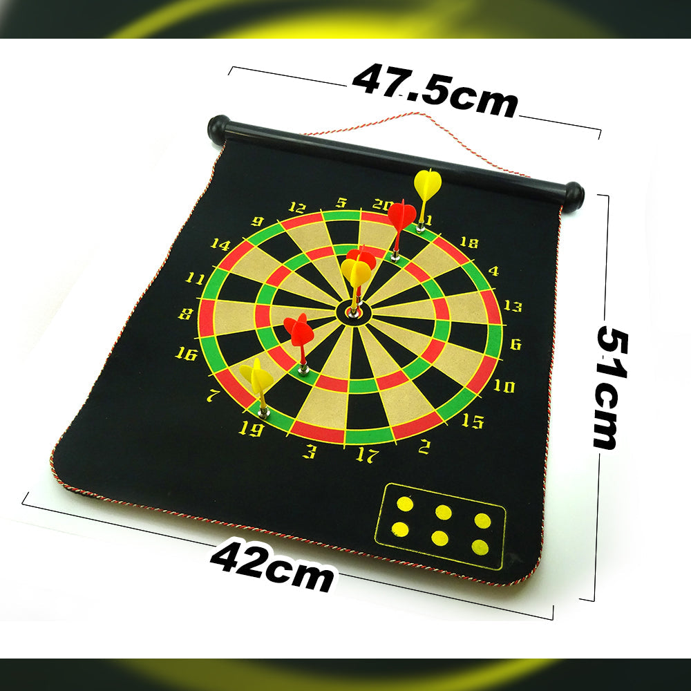 Board Games: 17" Magnetic Rollup Dart Board 6 Darts Large Double Side Dartboard Game