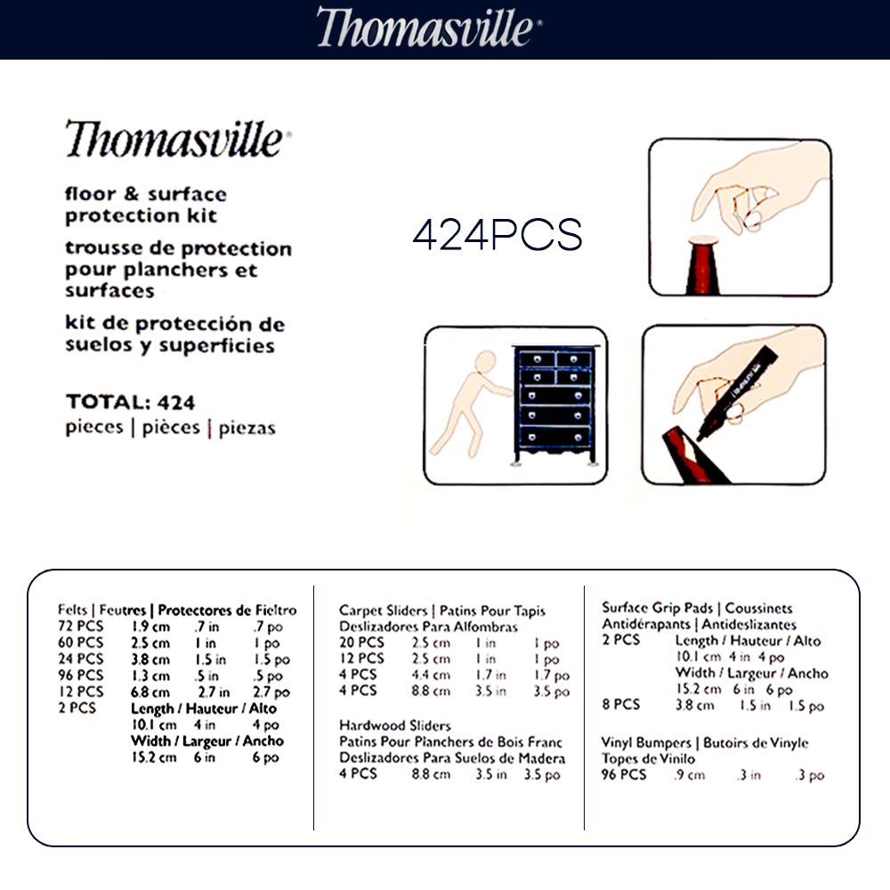 Hand Tools: Thomasville Floor Surface Protection Kit 424 Pieces Felts Bumpers Sliders Grips