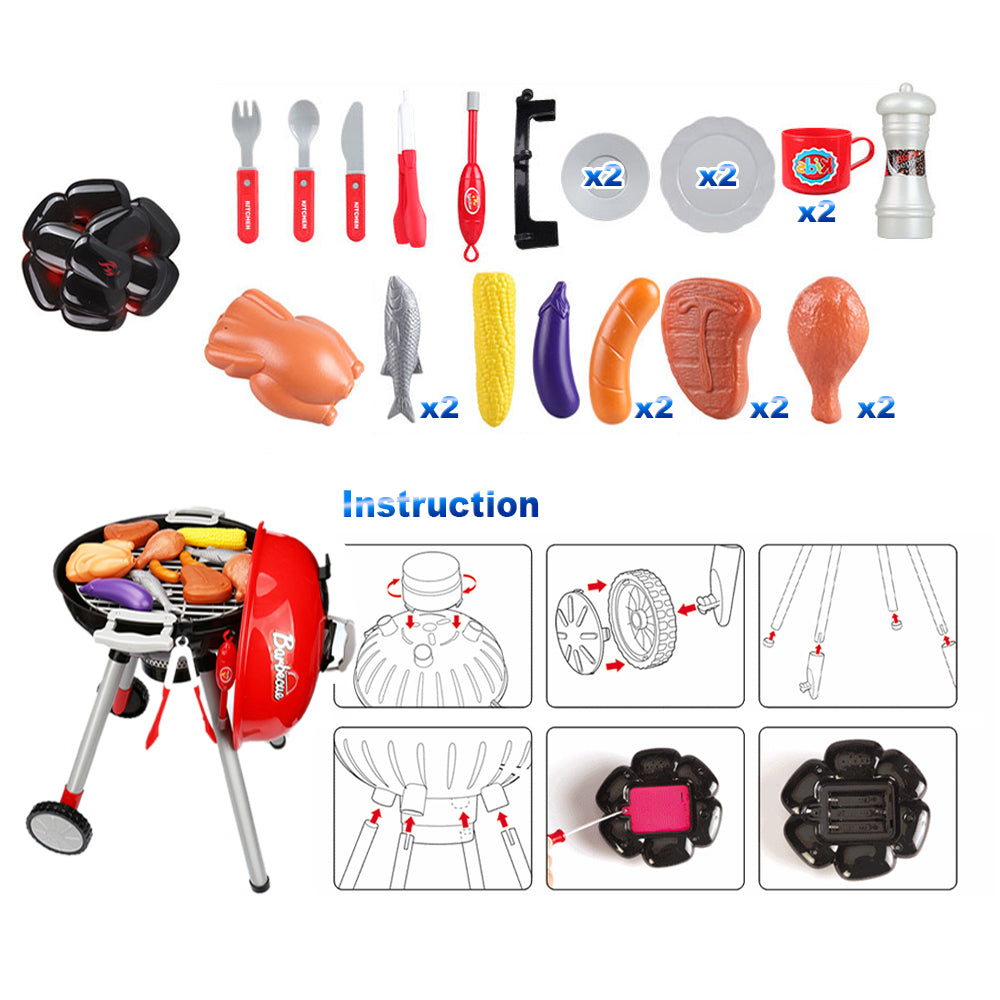 Pretend Play: Kids BBQ Pretend Play Cooking Set Sausages Utensils Barbecue Grill Toy Cooker