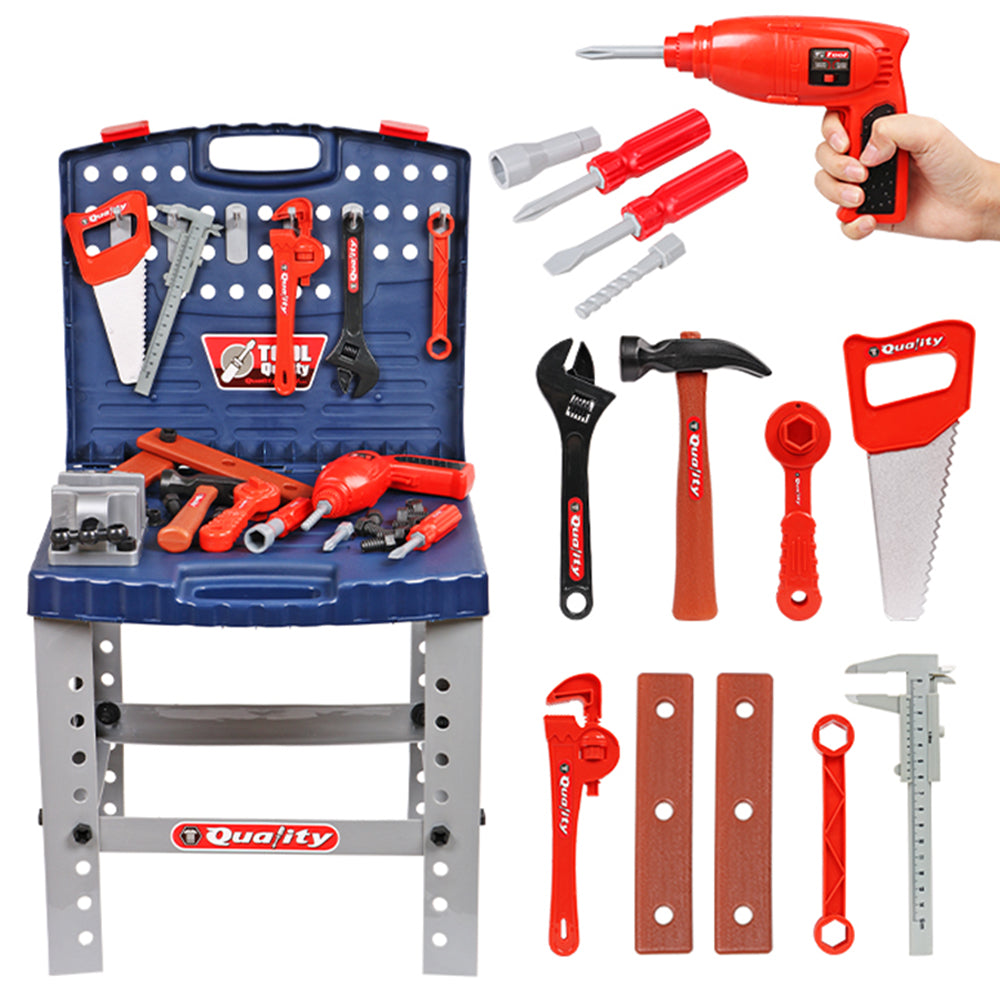 Pretend Play: Tool Box Work Bench With Battery Operated Drill Set kids Pretend Play Toy 55pcs