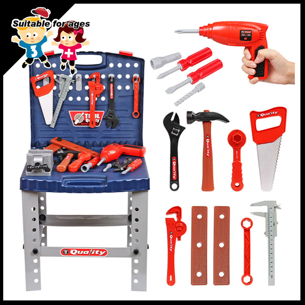 Pretend Play: Tool Box Work Bench With Battery Operated Drill Set kids Pretend Play Toy 55pcs