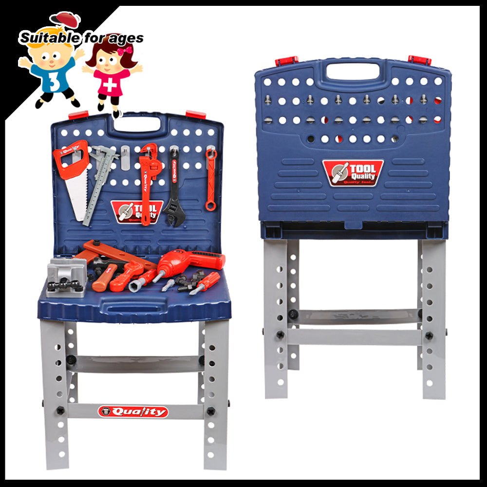 Pretend Play: Tool Box Work Bench With Battery Operated Drill Set kids Pretend Play Toy 55pcs
