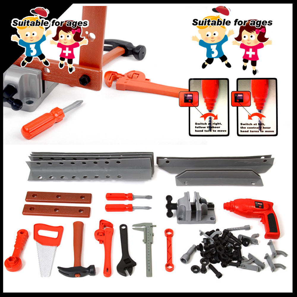 Pretend Play: Tool Box Work Bench With Battery Operated Drill Set kids Pretend Play Toy 55pcs