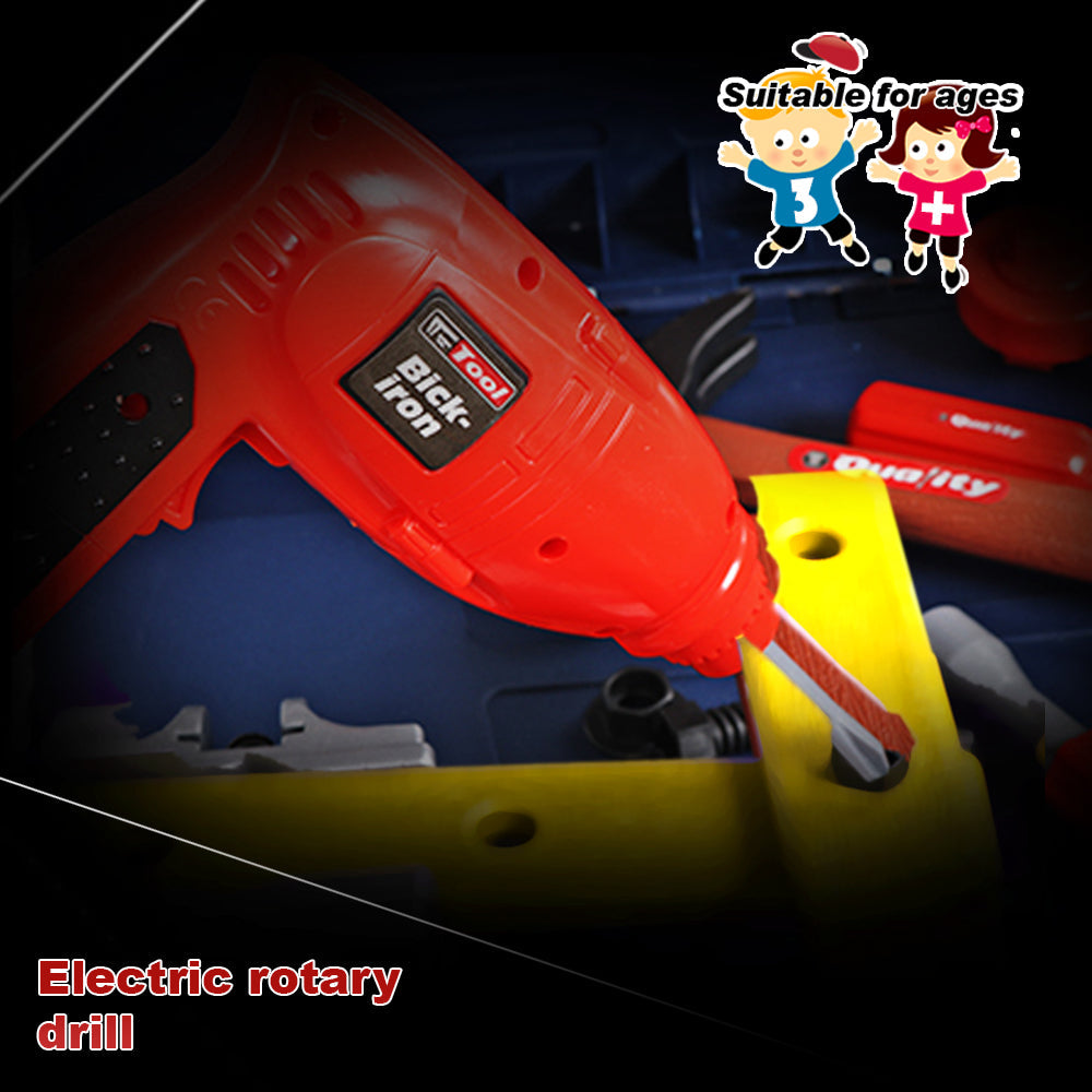 Pretend Play: Tool Box Work Bench With Battery Operated Drill Set kids Pretend Play Toy 55pcs