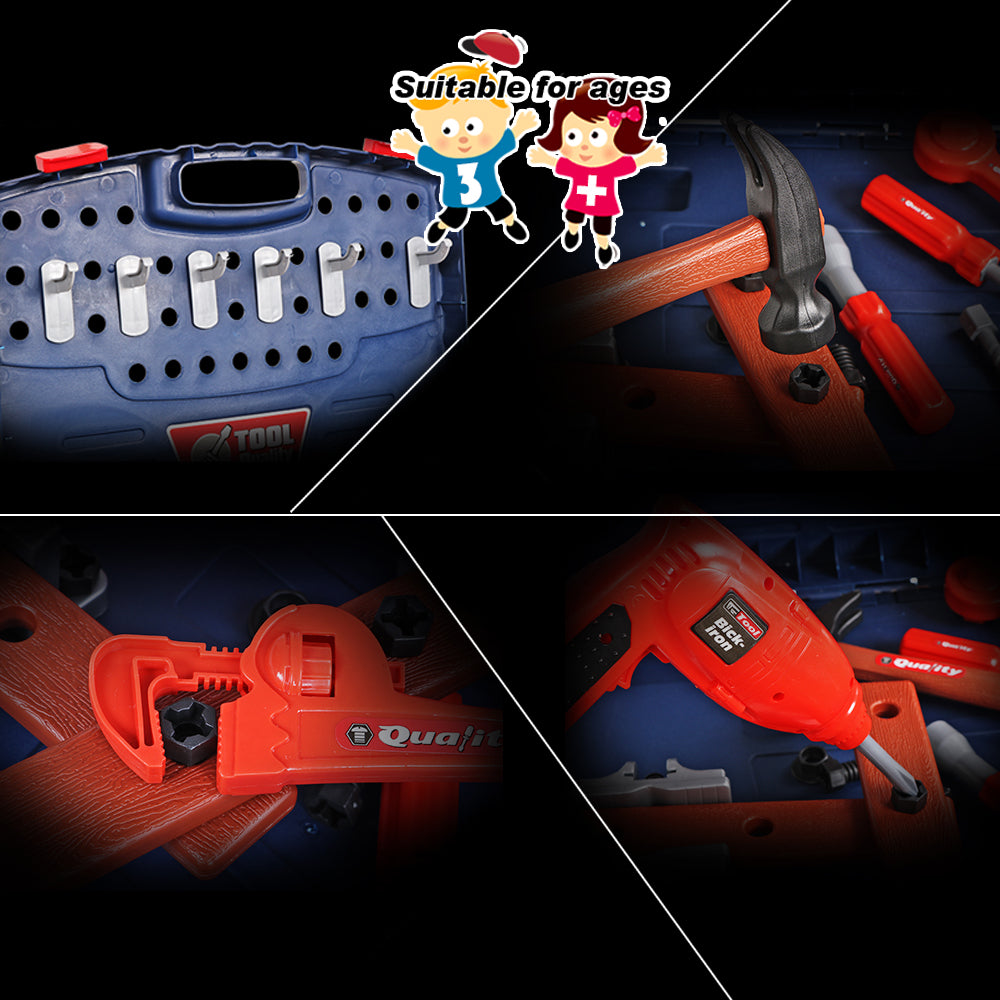 Pretend Play: Tool Box Work Bench With Battery Operated Drill Set kids Pretend Play Toy 55pcs