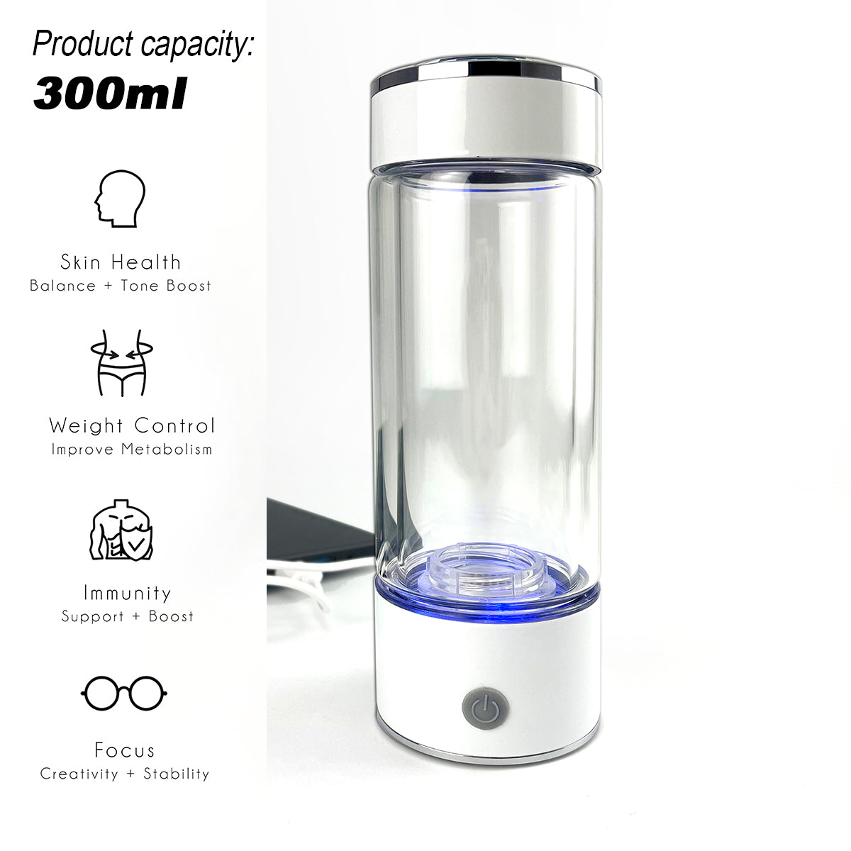 Drinkware: 300ml H2 Hydrogen Water Bottle Alkaline Ionizer High compatibility AU