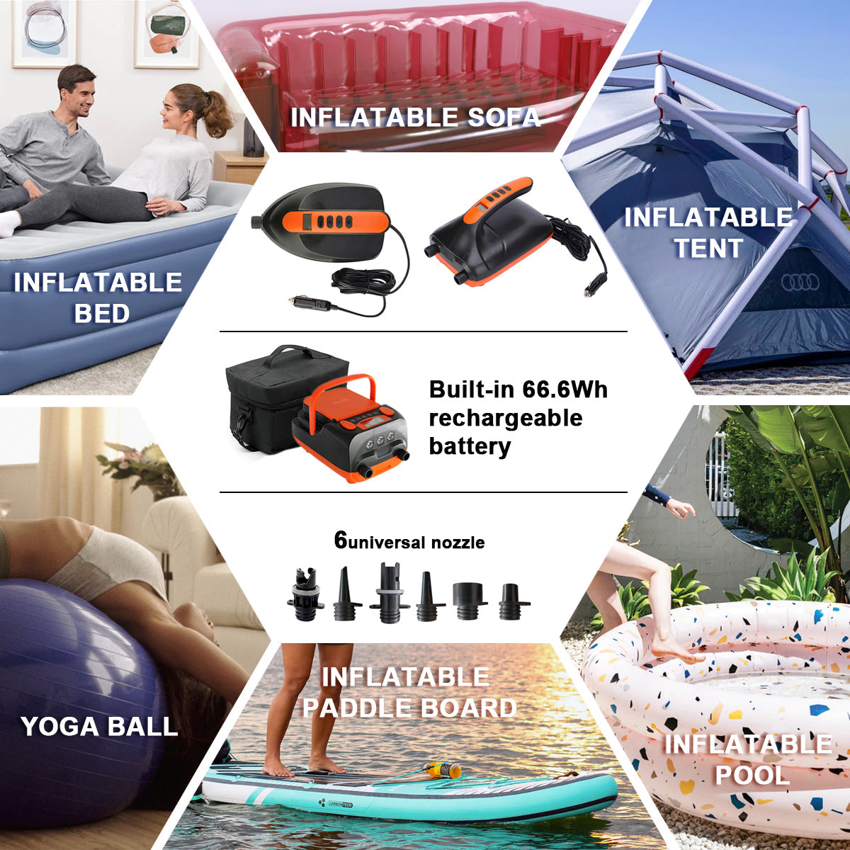 Air Pumps: Electric 16PSI HT-781 High Pressure SUP Electric Air Pump 12V DC Paddle Board 16/20PSI Auto-Off