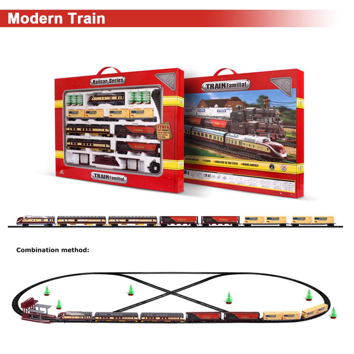 Activity Toys: Electric Modern Toy Train Set Vehicle Rail Track Carriages With sound and lighting Kids