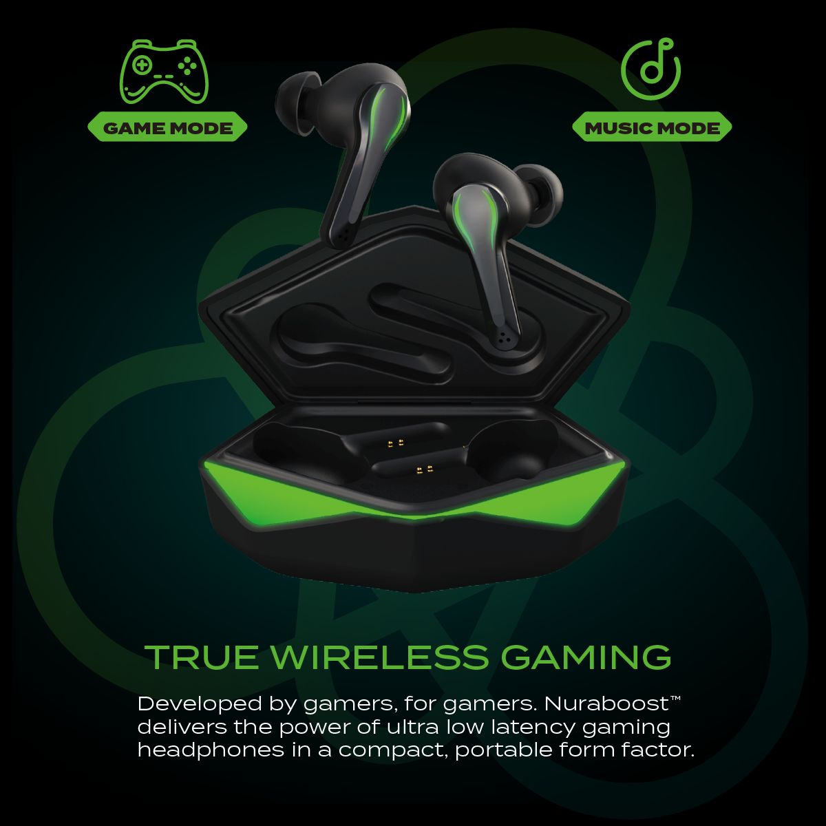 Matte Black Nuraboost Edge Ultra Low Latency Bluetooth 5.0 Gaming True Wireless Earbuds - Free AU/NZ Shipping