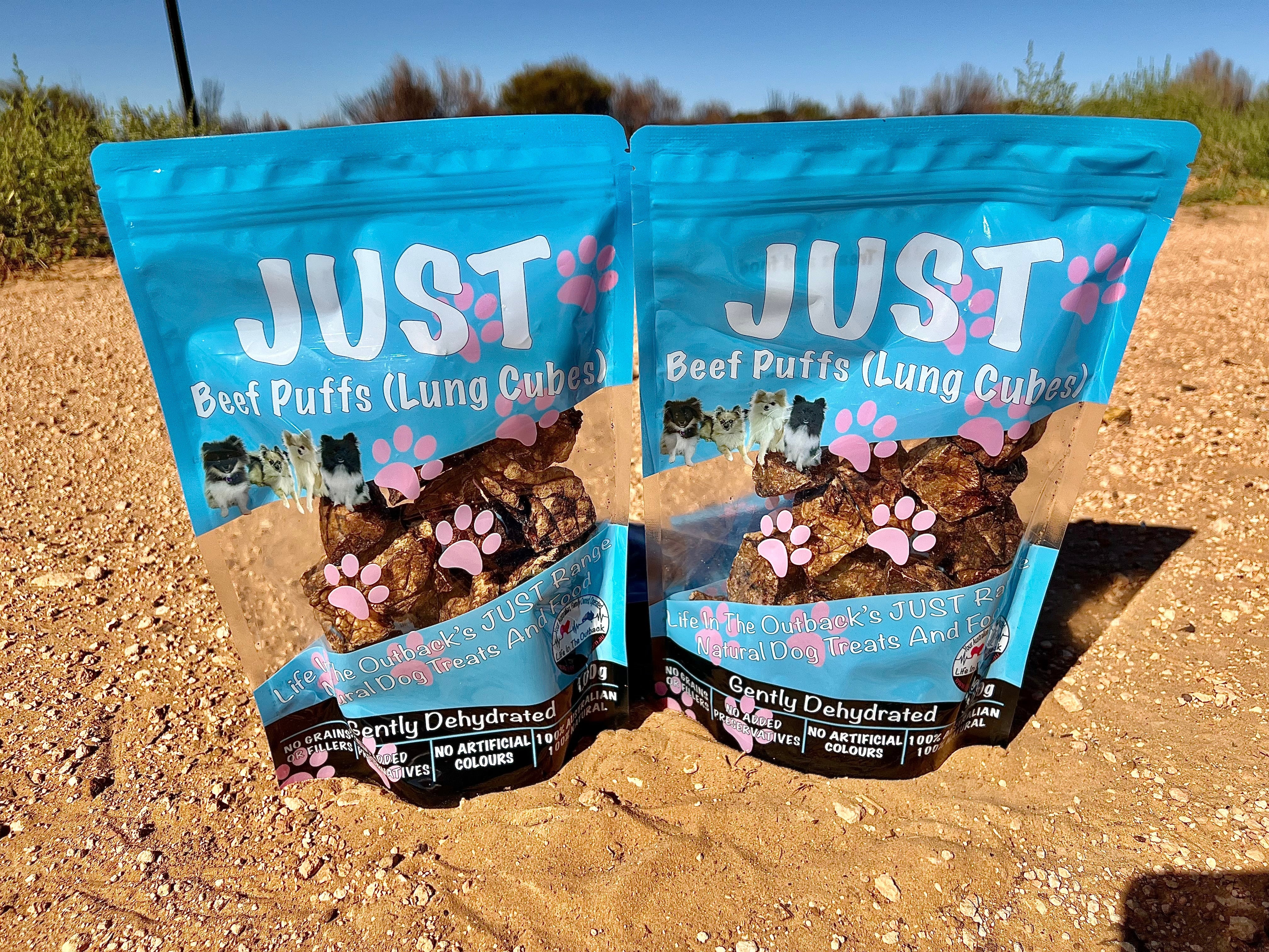 Dog Food: 1x Just Beef Puffs (lung cubes)