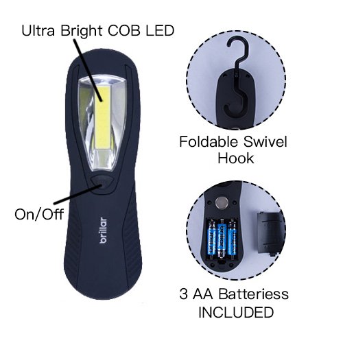 Camping Lights & Lanterns: 300 Lumens Ultra Bright Work Light with COB LED Technology-Black/Navy - Navy