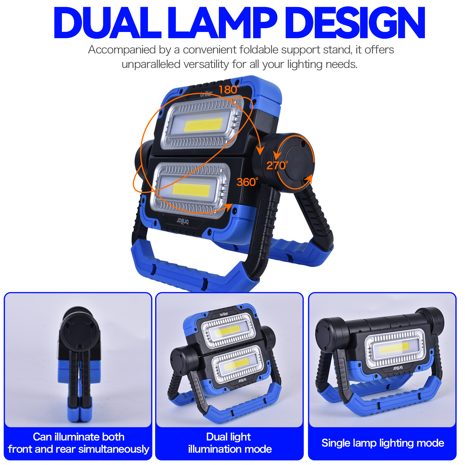 Camping Lights & Lanterns: Brillar 600 Lumen Versatile 360° Rotating COB LED Work Lamp