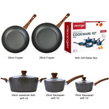 Skillets & Frying Pans: 5Pieces Non-Stick Marble Coating Saucepan/Casserole/Fry Pan Cookware Set