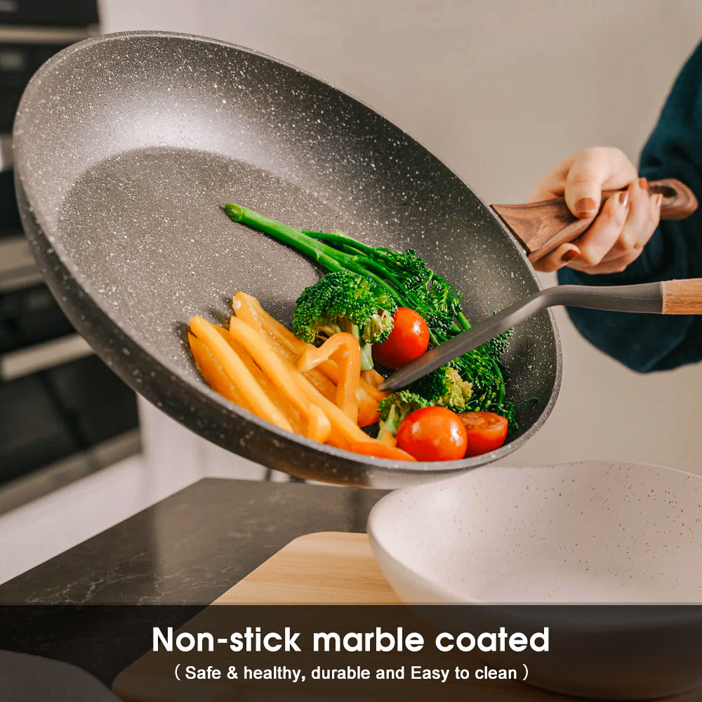 Skillets & Frying Pans: 5Pieces Non-Stick Marble Coating Saucepan/Casserole/Fry Pan Cookware Set