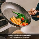 Skillets & Frying Pans: 5Pieces Non-Stick Marble Coating Saucepan/Casserole/Fry Pan Cookware Set