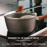 Skillets & Frying Pans: 5Pieces Non-Stick Marble Coating Saucepan/Casserole/Fry Pan Cookware Set