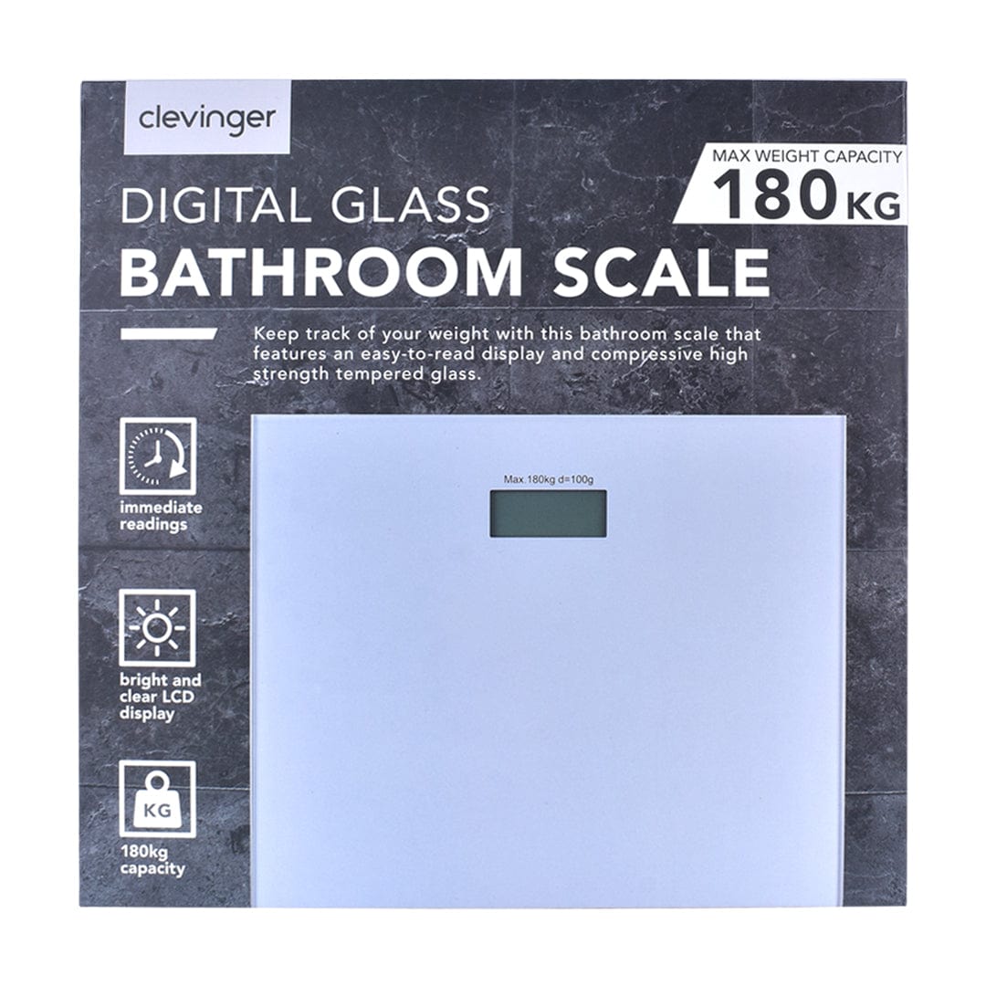Bathroom Scales: Clevinger Silver Digital Glass Bathroom Scale Max Capacity 180KG