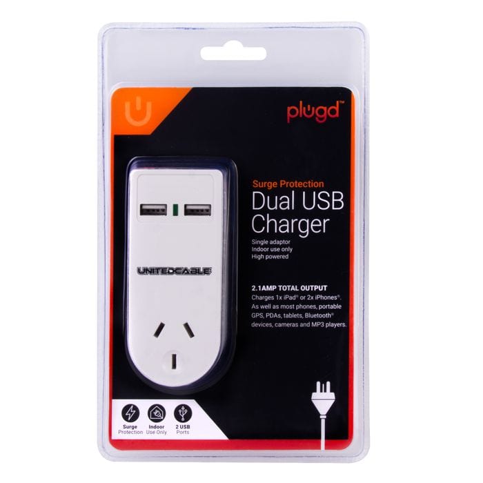 Computer Cables & Adapters: 2400W High Powered Dual USB Charger Adaptor With Surge Protection