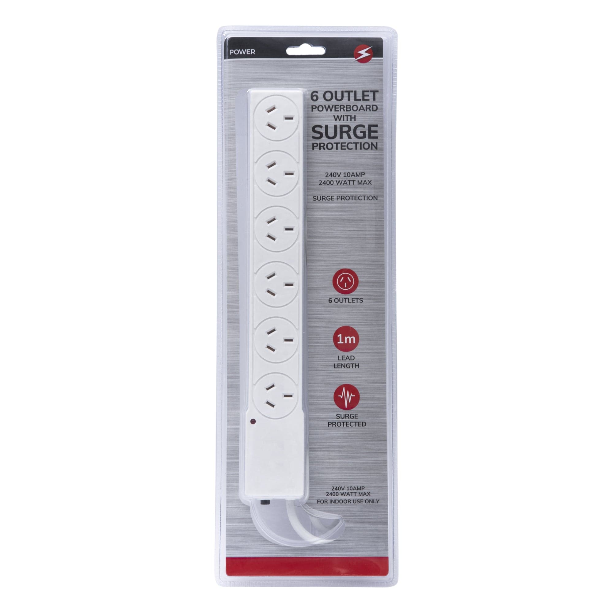 Computer Cables & Adapters: 6 Outlet Power Board With Surge Protection 1M Lead Cable