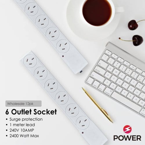Computer Cables & Adapters: 6 Outlet Power Board With Surge Protection 1M Lead Cable