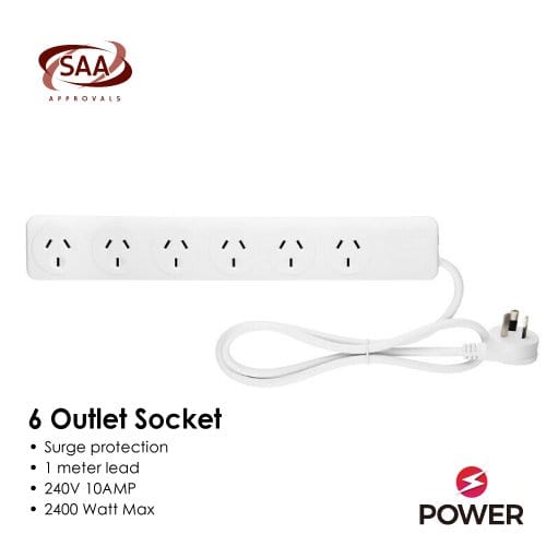 Computer Cables & Adapters: 6 Outlet Power Board With Surge Protection 1M Lead Cable