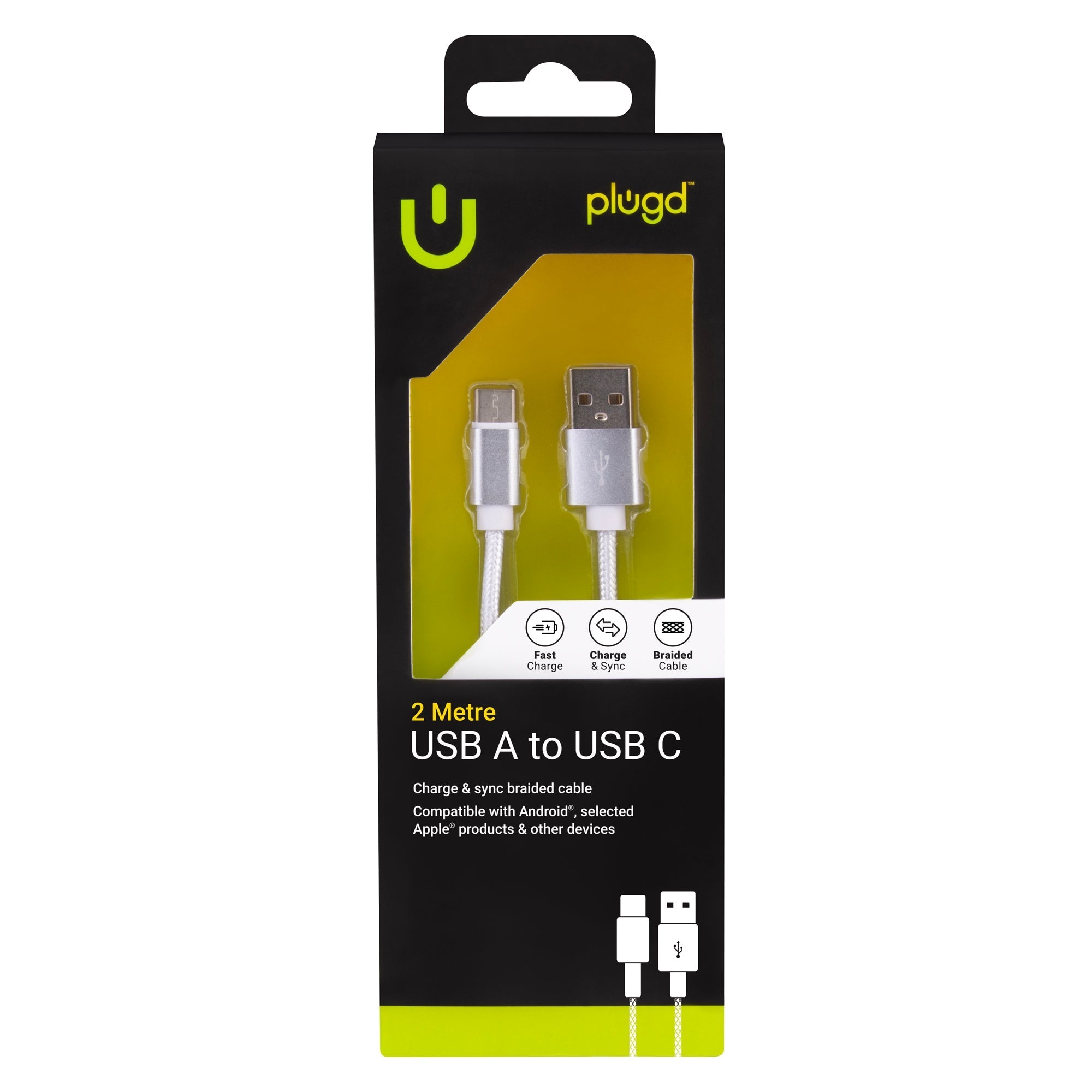 Computer Cables & Adapters: 2M USB A to USB C Braided Charge & Sync Cable
