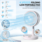 Portable Fans: Folding Telescopic 4.5W Portable Height/Tilt Adjustable Rechargeable Cordless Fan