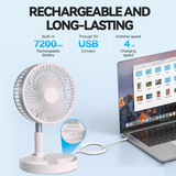 Portable Fans: Folding Telescopic 4.5W Portable Height/Tilt Adjustable Rechargeable Cordless Fan