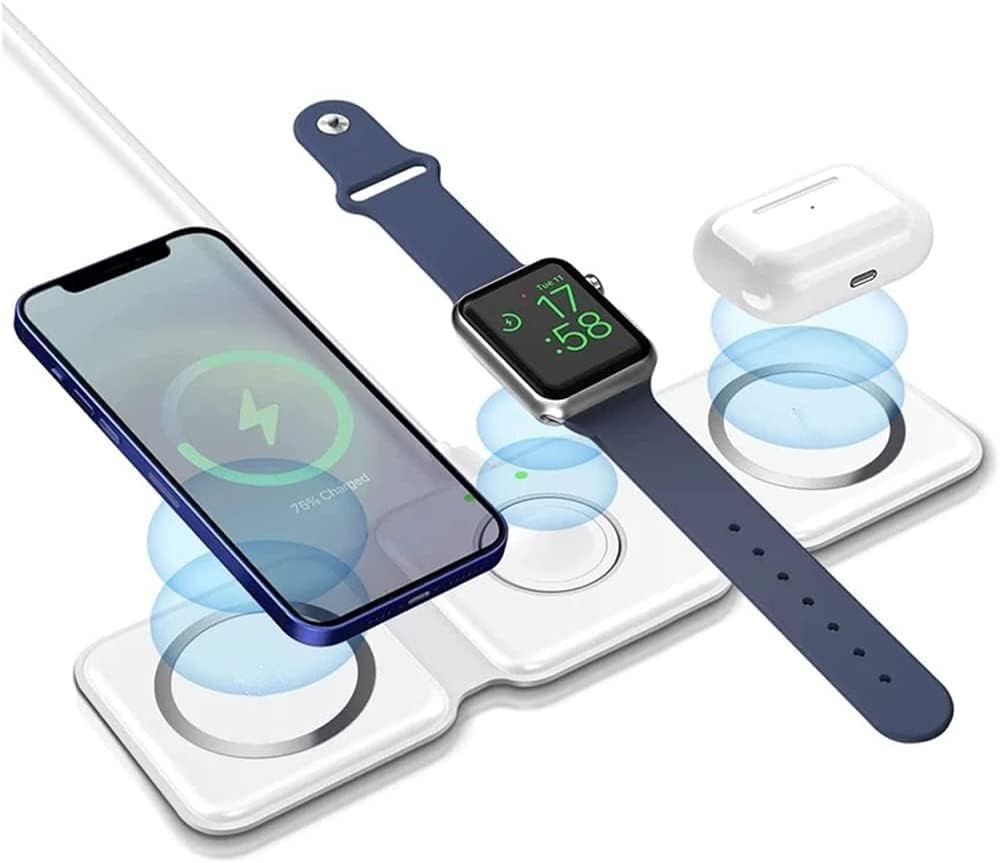 Phone Chargers: 3 in 1 Wireless 15W Qi Fast Charging Foldable Station for Apple Mag Safe