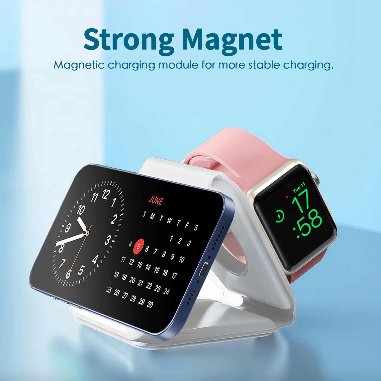 Phone Chargers: 3 in 1 Wireless 15W Qi Fast Charging Foldable Station for Apple Mag Safe