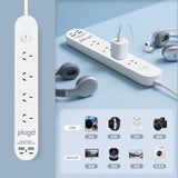 Powerboards & Adapters: Plugd 2 USB A + 2 USB C 240V 10A Powerboard with Surge Protection
