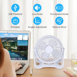Portable Fans: USB Powered Desk Fan  Portable 2-Speed Adjustable Angle Cooling Fan (White)