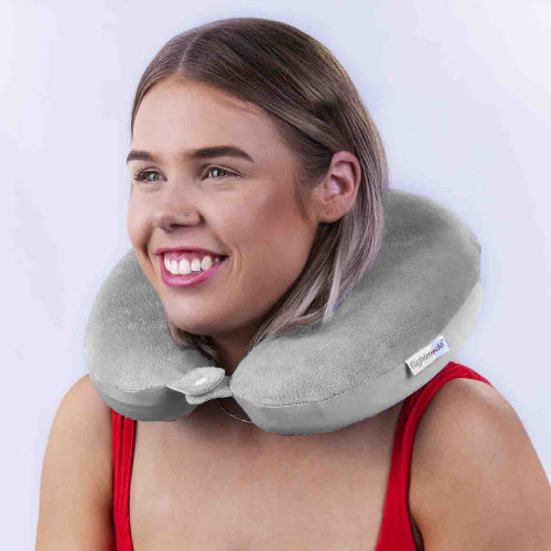 Pillows: Deluxe Memory Foam Travel Pillow Grey