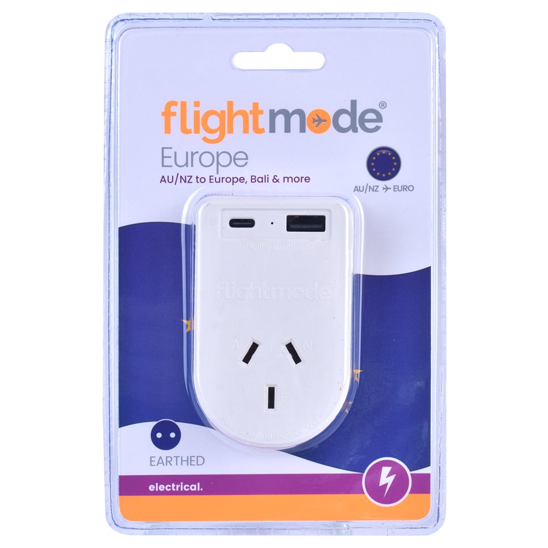 Powerboards & Adapters: Flightmode Outbound AU/NZ to EUROPE/BALI Travel Adaptor with USB Type C & A