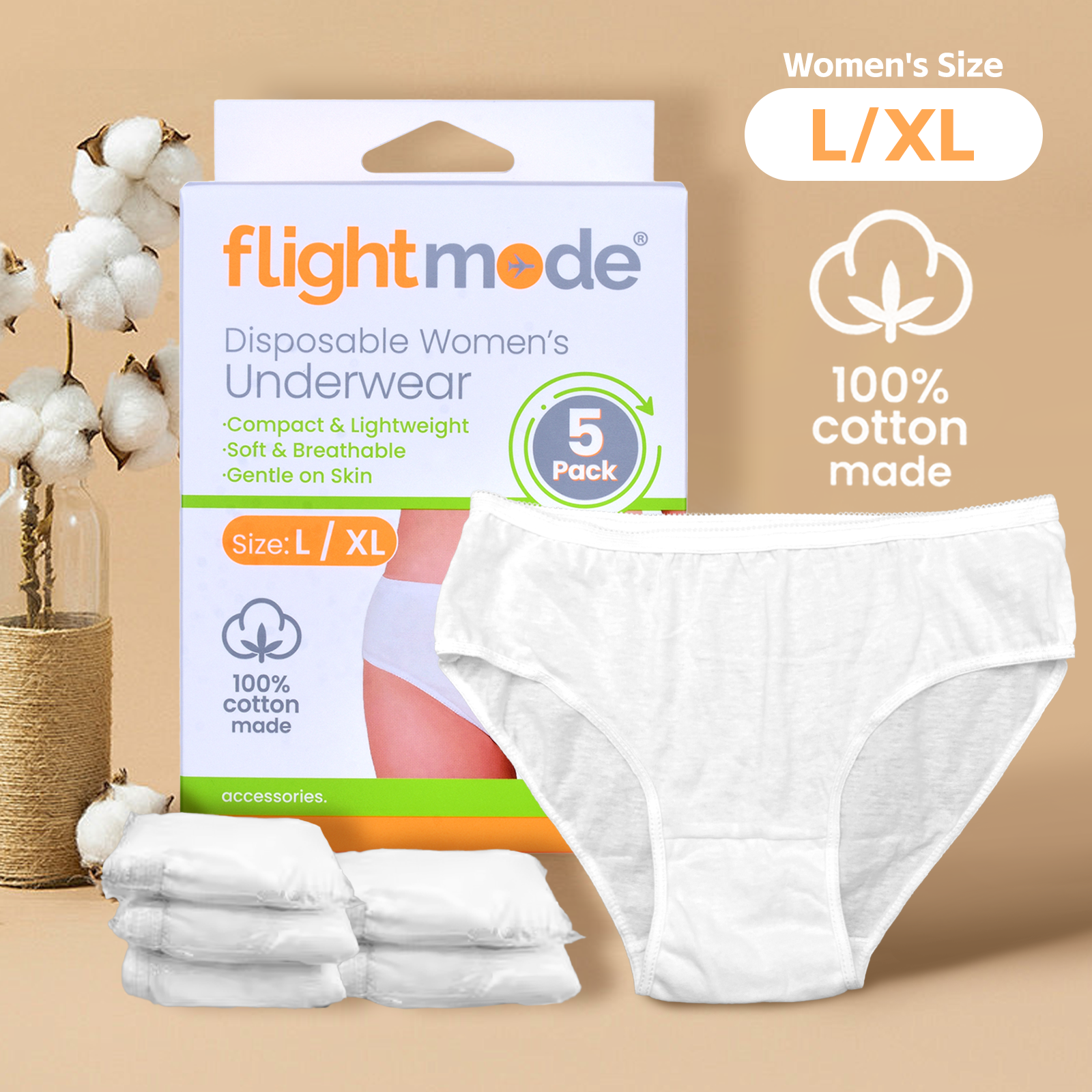 Women's Intimates: 5 Pcs Women's Disposable Underware -L/XL