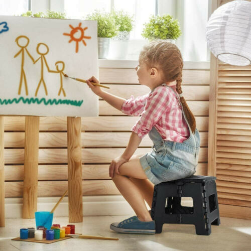 Table & Bar Stools: Stool Portable Plastic Foldable Chair Outdoor Bathroom Kitchen Adult Kids Black