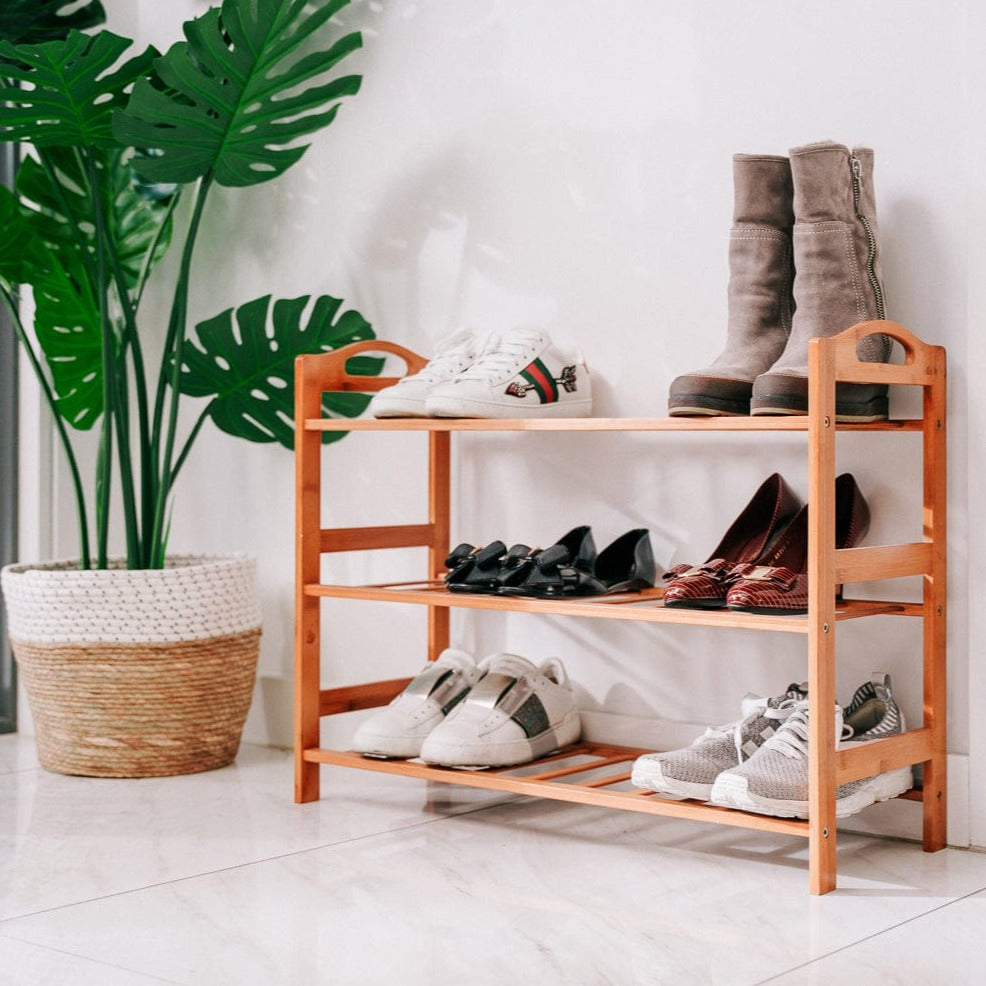 Shoe Storage: Bamboo 3 Tiers Layers  Storage Shoe Rack & Organiser