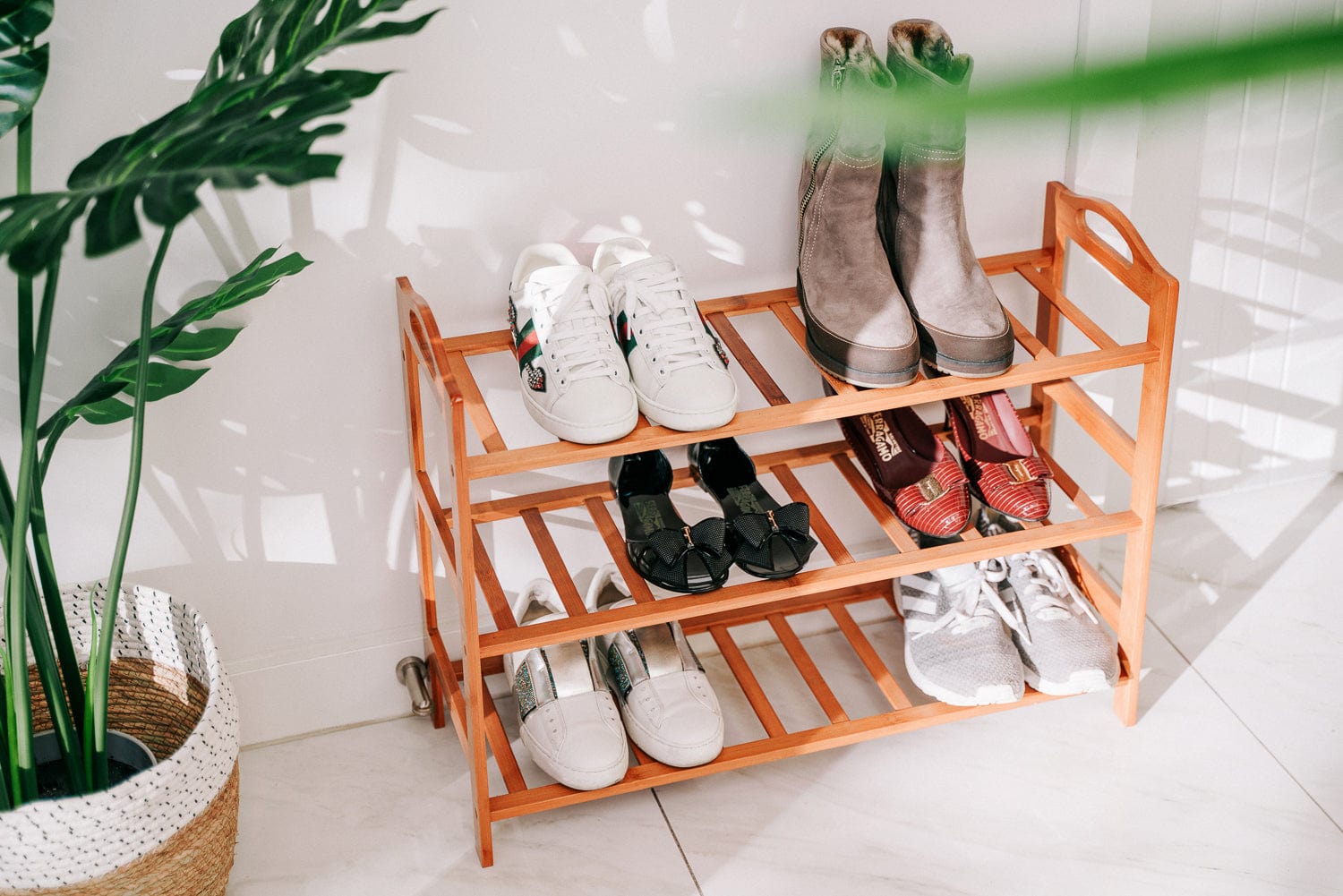 Shoe Storage: Bamboo 3 Tiers Layers  Storage Shoe Rack & Organiser