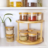 Kitchen & Bathroom DIY: Lazy Susan 2 Tier Rotating Spice Rack Turnable Kitchen Shelf Bamboo Organiser