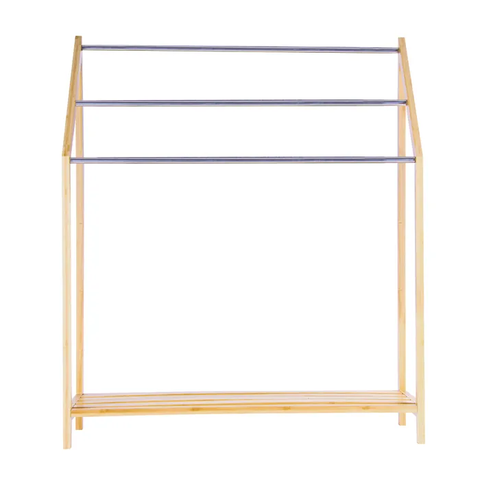Towel Racks & Holders: 85cm Standing Towel Rack - Bamboo Towel Bar Metal 3-Tier