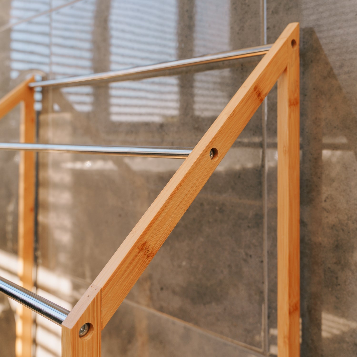 Towel Racks & Holders: 85cm Standing Towel Rack - Bamboo Towel Bar Metal 3-Tier