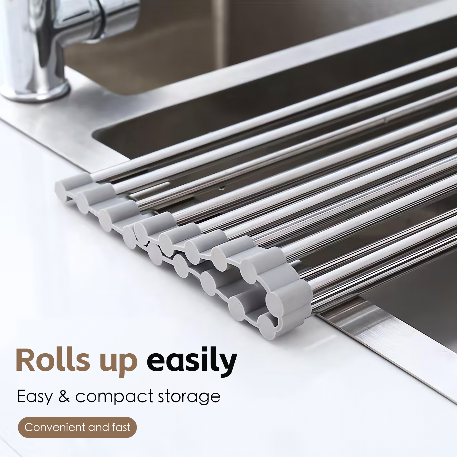 Kitchen & Bathroom DIY: Silver Over Sink Draining Rack with Anti-Slip Grips