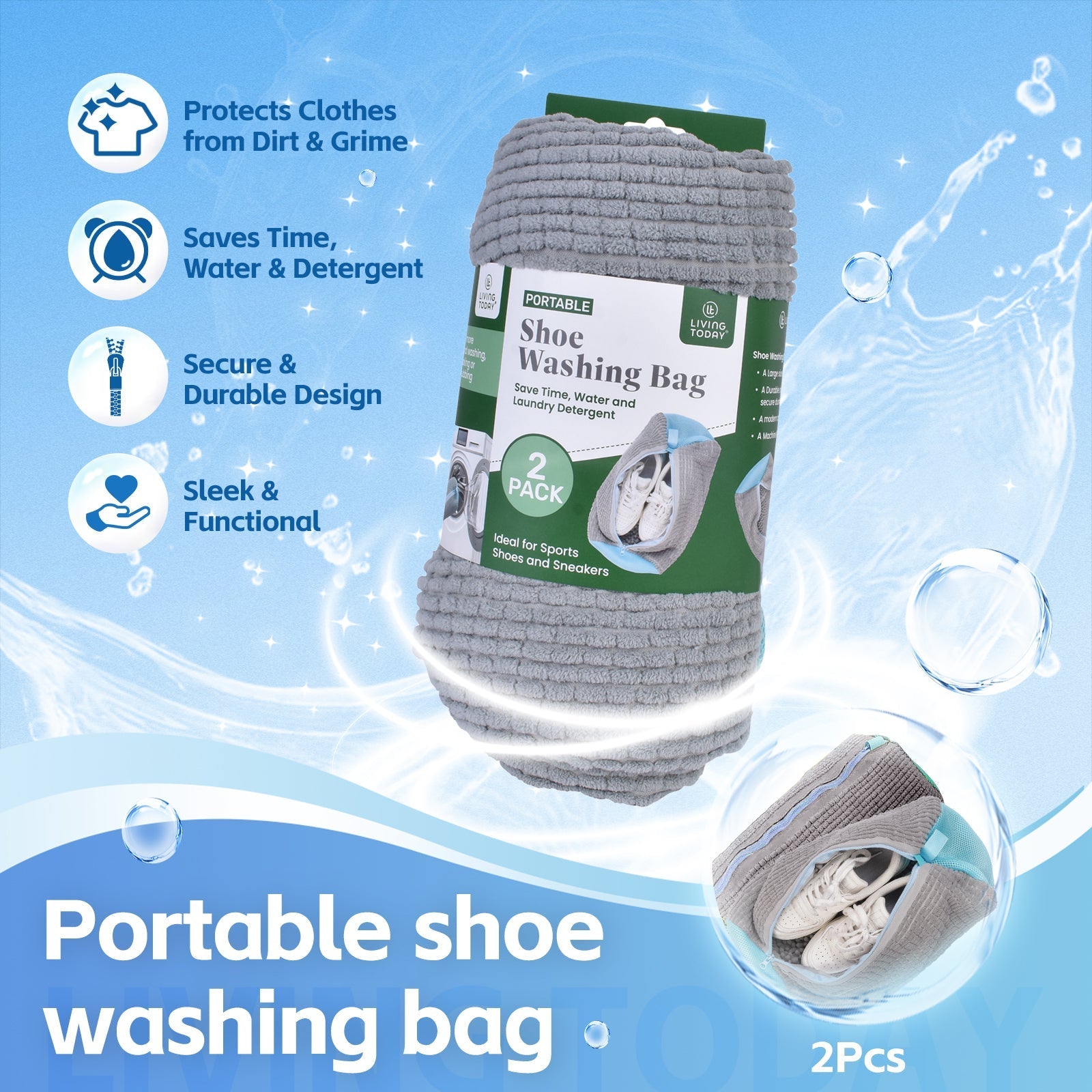 Laundry Cleaning Supplies: 2Pcs Portable Shoe Washing Bag