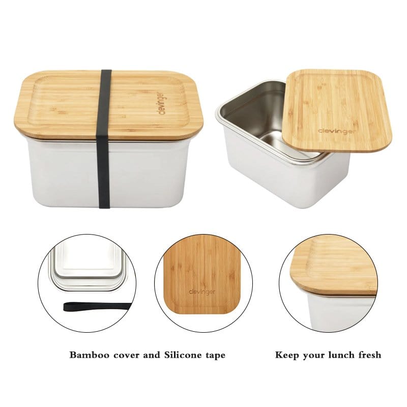 Food Storage: Clevinger Stainless Steel Bamboo Extra Large Lunch Box 2000ml