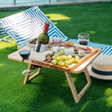 Camp Furniture: Bamboo Foldable Picnic Table Tray with Wine and Glass Holders