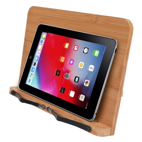 Desk Accessories: Bamboo Book Stand - Adjustable Book Stand - Book, Recipes, Tablet Portable Holder