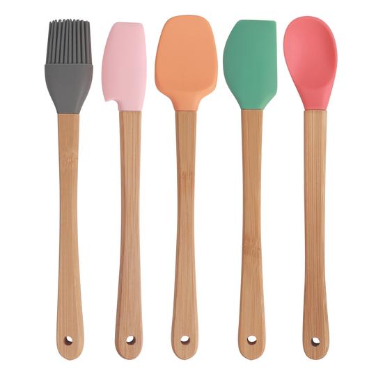Kitchen Utensils: 5pc Mini Silicone and Bamboo Utensils Set Nonstick Cookware
