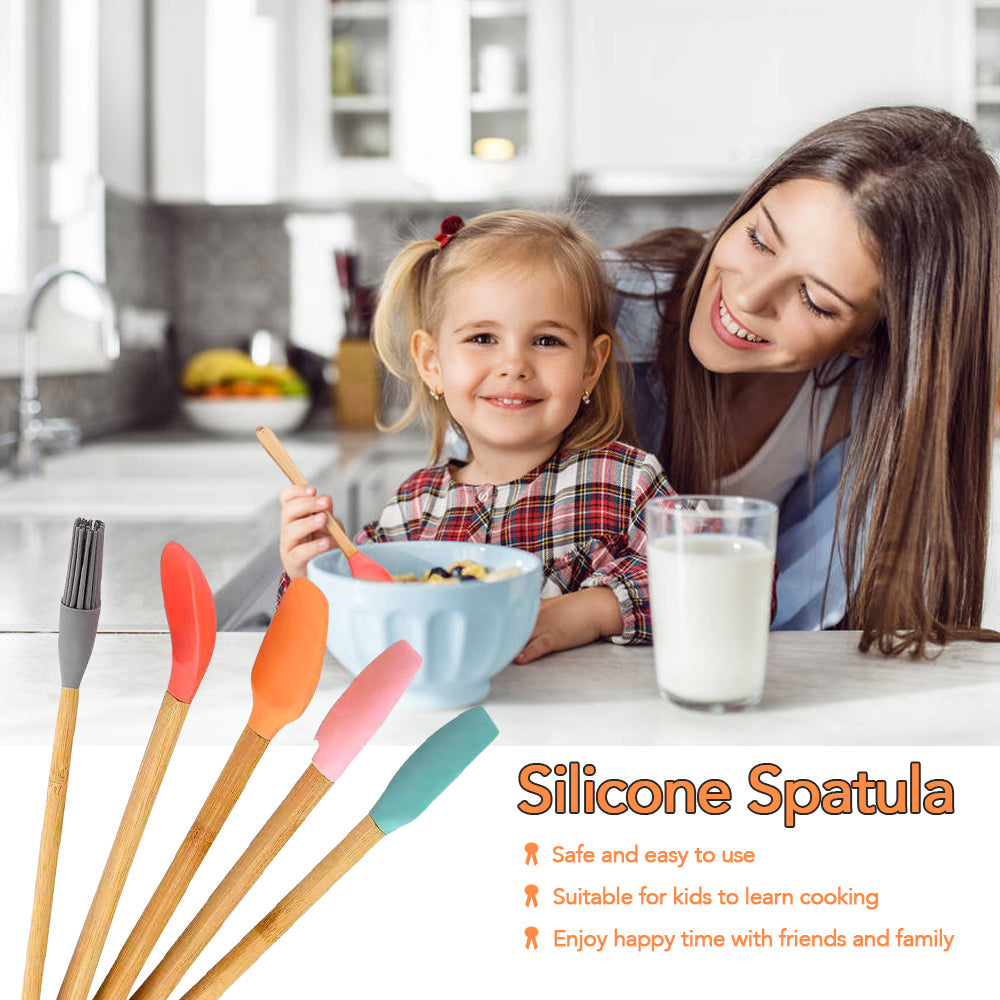 Kitchen Utensils: 5pc Mini Silicone and Bamboo Utensils Set Nonstick Cookware